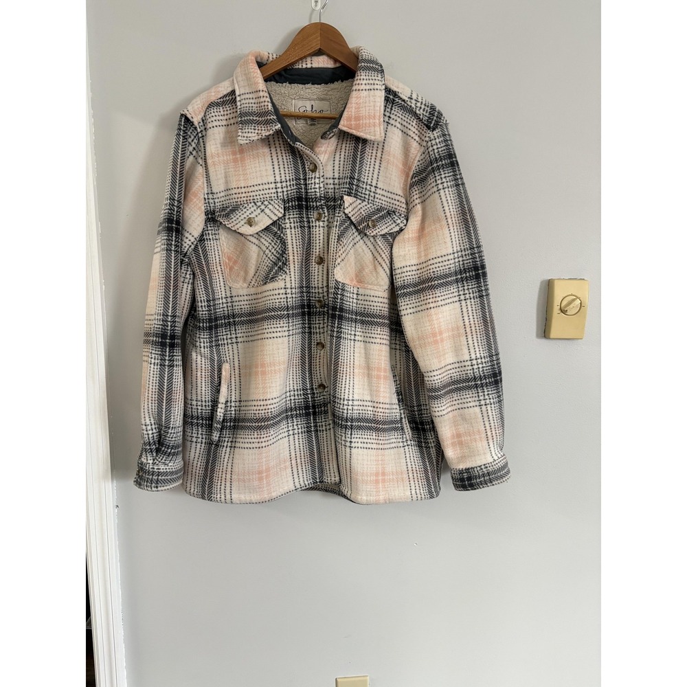 Soho Threads Jacket Womens 2XL Pink Black Plaid Sherpa Lined Shirt Jacket Cozy